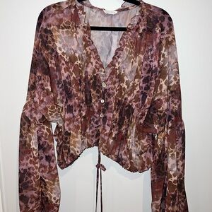 Vestique Sheer Floral Blouse in Pink and Brown